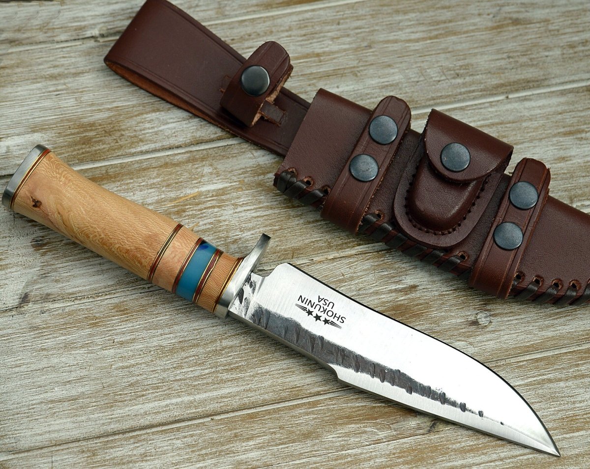 Reign Damascus Bowie Knife with Exotic Leopard Wood Handle
