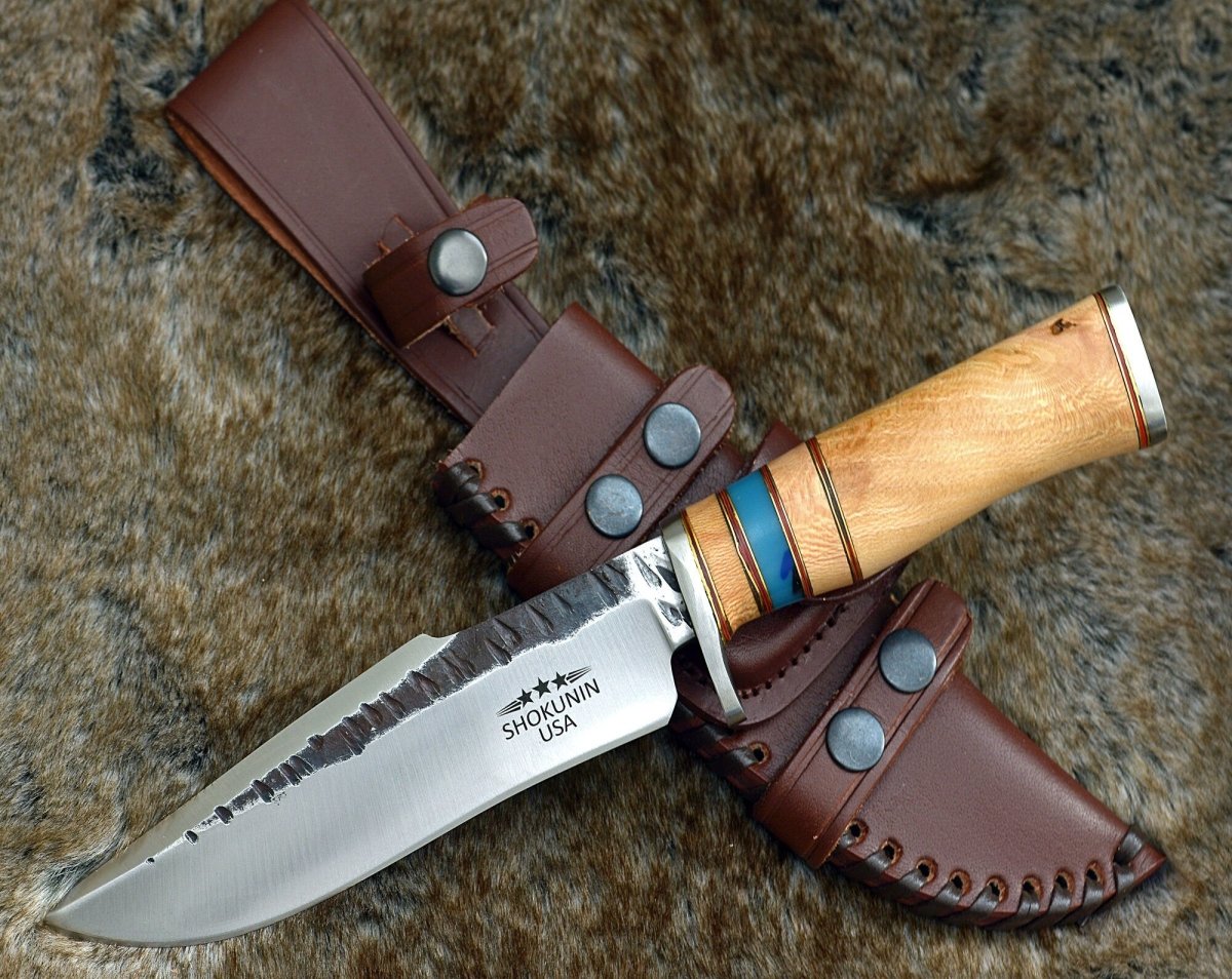 Reign Damascus Bowie Knife with Exotic Leopard Wood Handle
