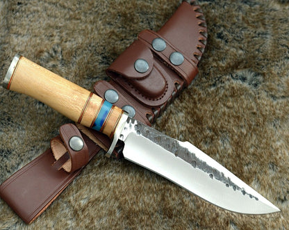 Reign Damascus Bowie Knife with Exotic Leopard Wood Handle
