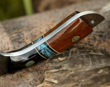Rift Damascus Skinning Knife with Exotic Rosewood & Resin Handle