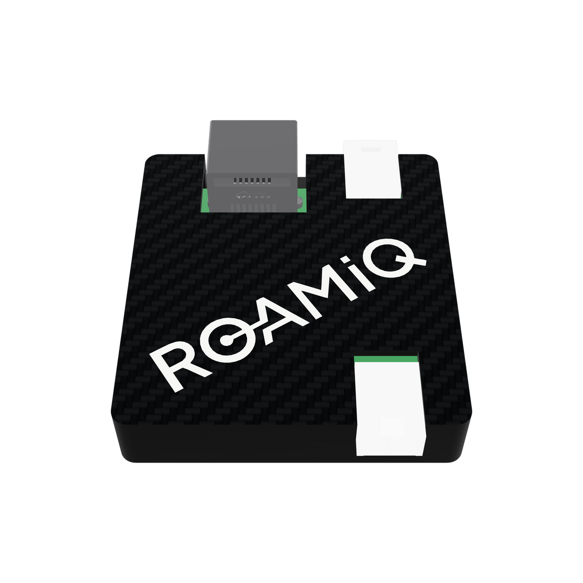 ROAMiQ MaxxFan chip in its black carbon-pattern case