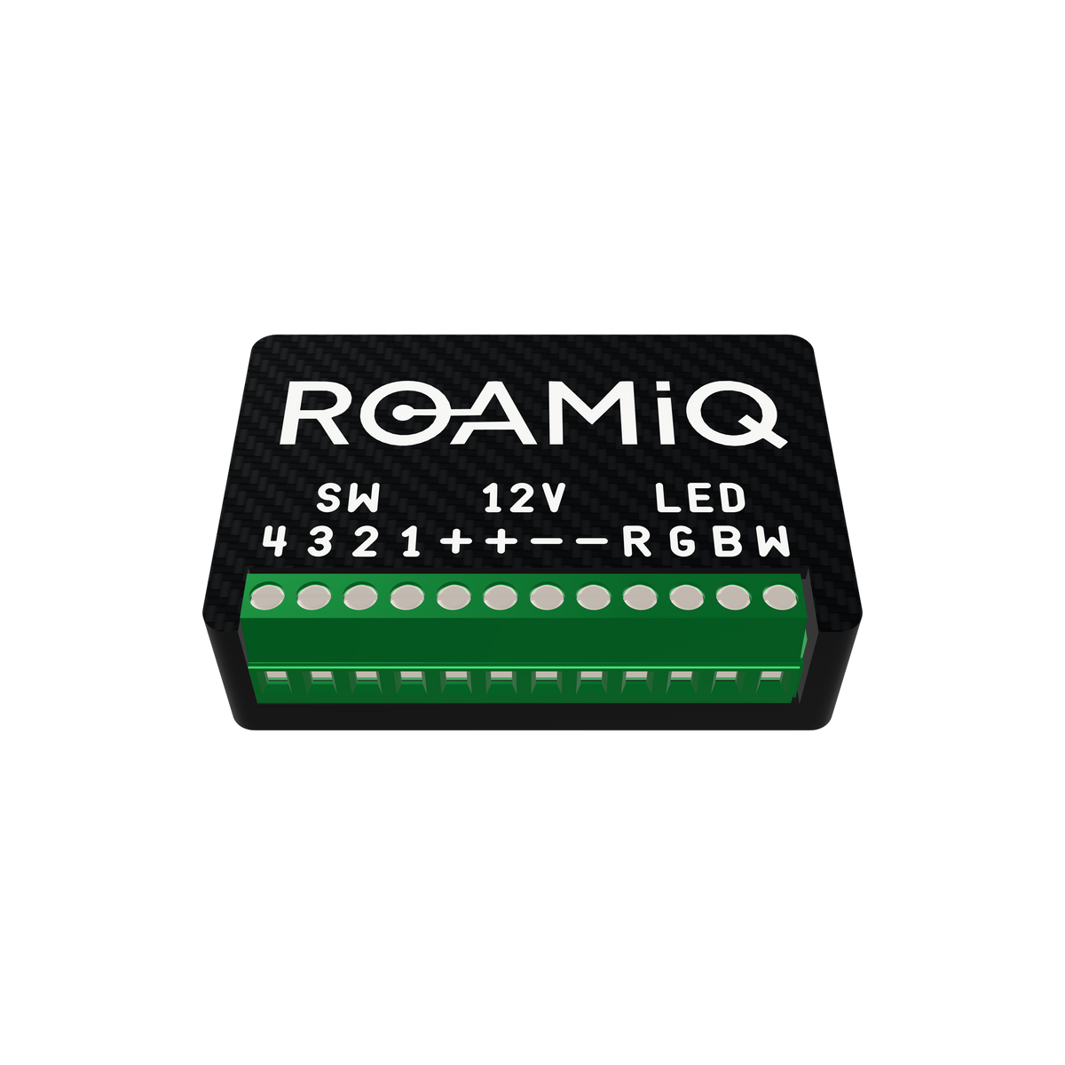 ROAMiQ RGBW Dimmer in its black carbon-pattern case