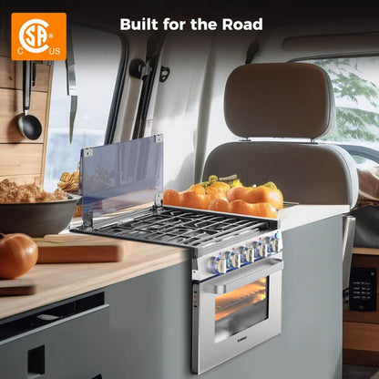 Camplux RV Stove Gas Range Oven w/ 3 Burners Cooktop 17 Inches