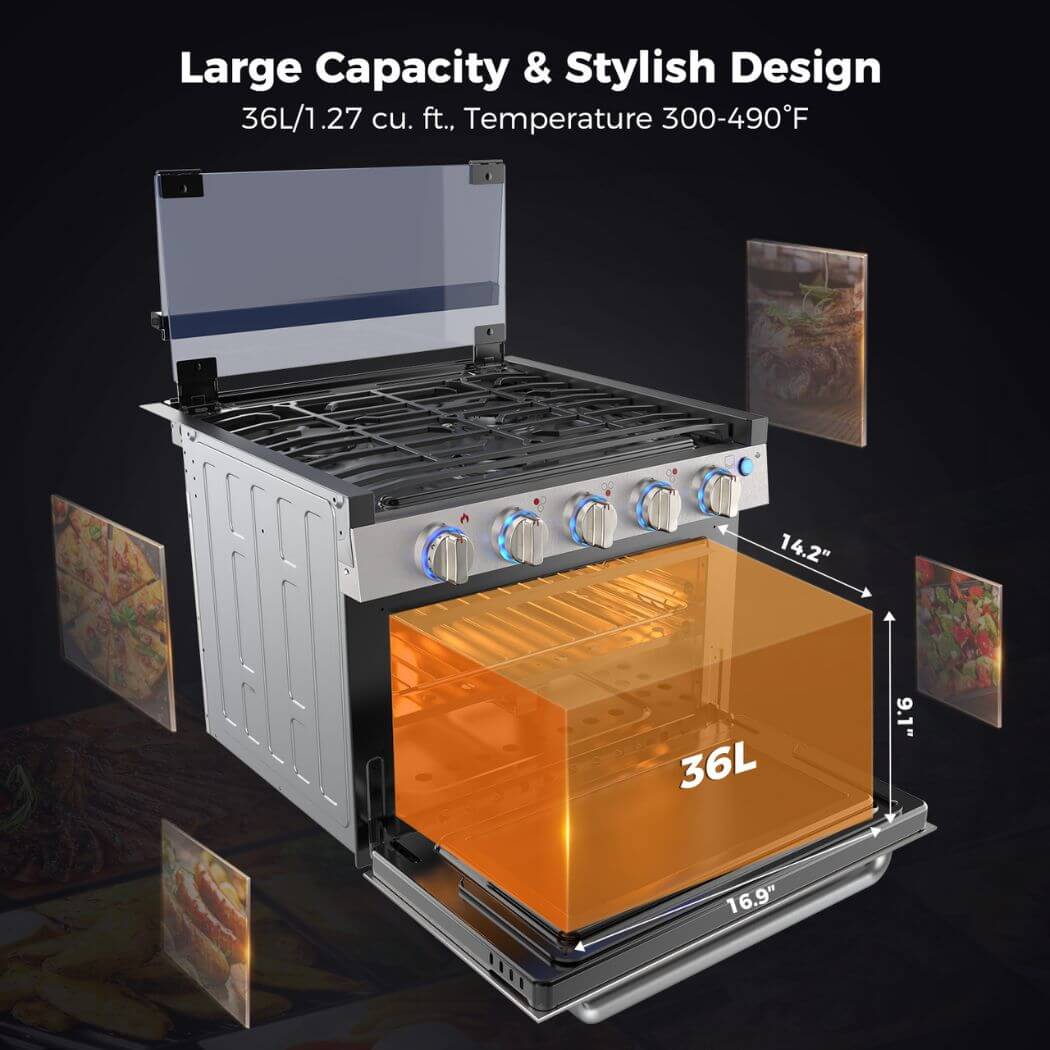 Camplux RV Stove Gas Range Oven w/ 3 Burners Cooktop 17 Inches