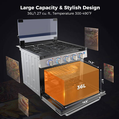 Camplux RV Stove Gas Range Oven w/ 3 Burners Cooktop 17 Inches