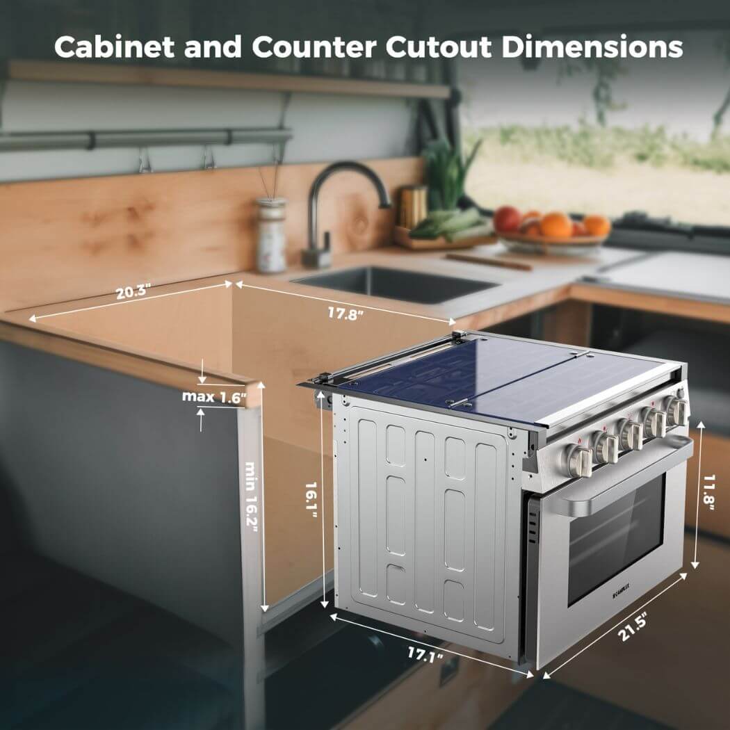 Camplux RV Stove Gas Range Oven w/ 3 Burners Cooktop 17 Inches