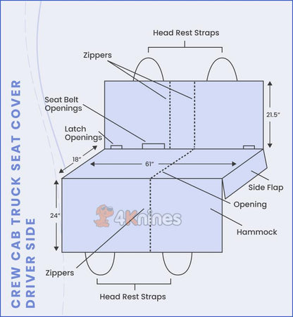 4Knines Crew Cab Truck Seat Cover with Hammock for Fold Up Seats