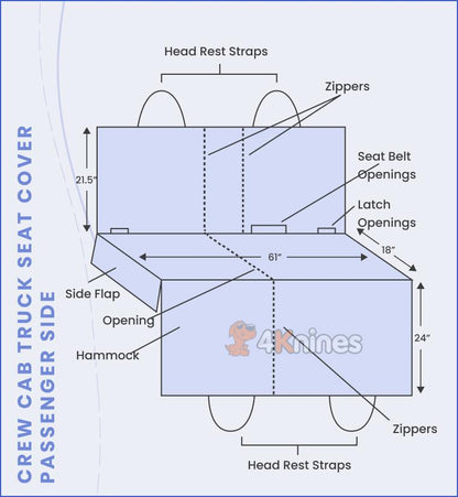 4Knines Crew Cab Truck Seat Cover with Hammock for Fold Up Seats