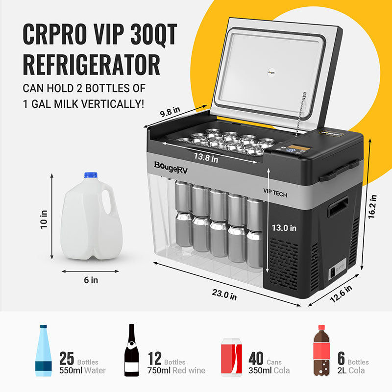 BougeRV CRPRO30 VIP Upgraded 30 Quart Portable Fridge/Freezer