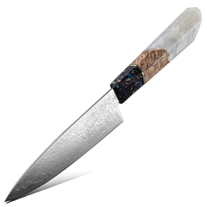 Solace VG10 Damascus Petty Knife with Exotic Olive Wood Handle