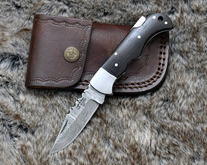 Starshard Damascus Pocket Knife with Exotic Wenge Wood Handle
