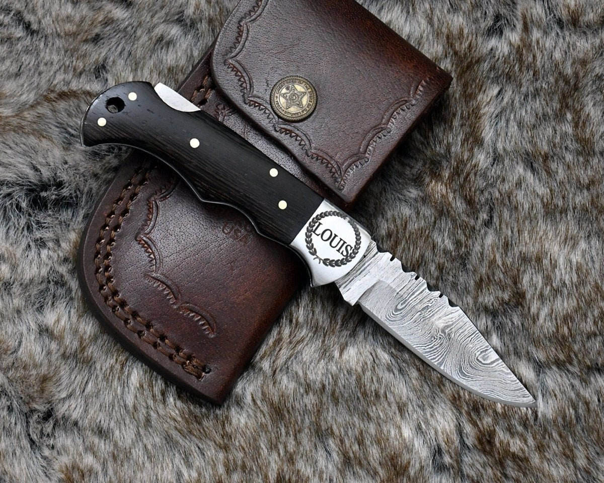 Starshard Damascus Pocket Knife with Exotic Wenge Wood Handle