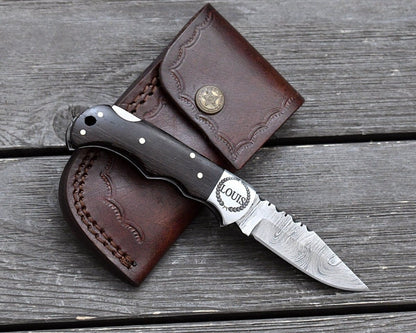 Starshard Damascus Pocket Knife with Exotic Wenge Wood Handle