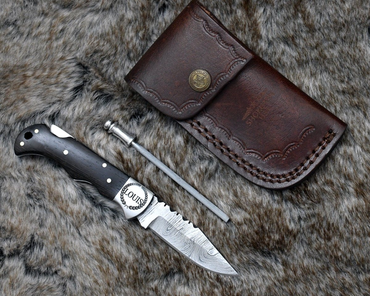 Starshard Damascus Pocket Knife with Exotic Wenge Wood Handle