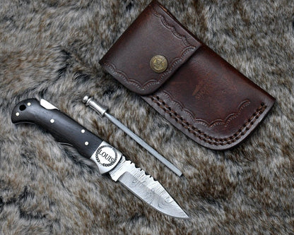 Starshard Damascus Pocket Knife with Exotic Wenge Wood Handle