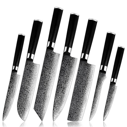 Noir Knife Set 7 Piece VG10 Stainless Damascus Steel with Black G10 Handle
