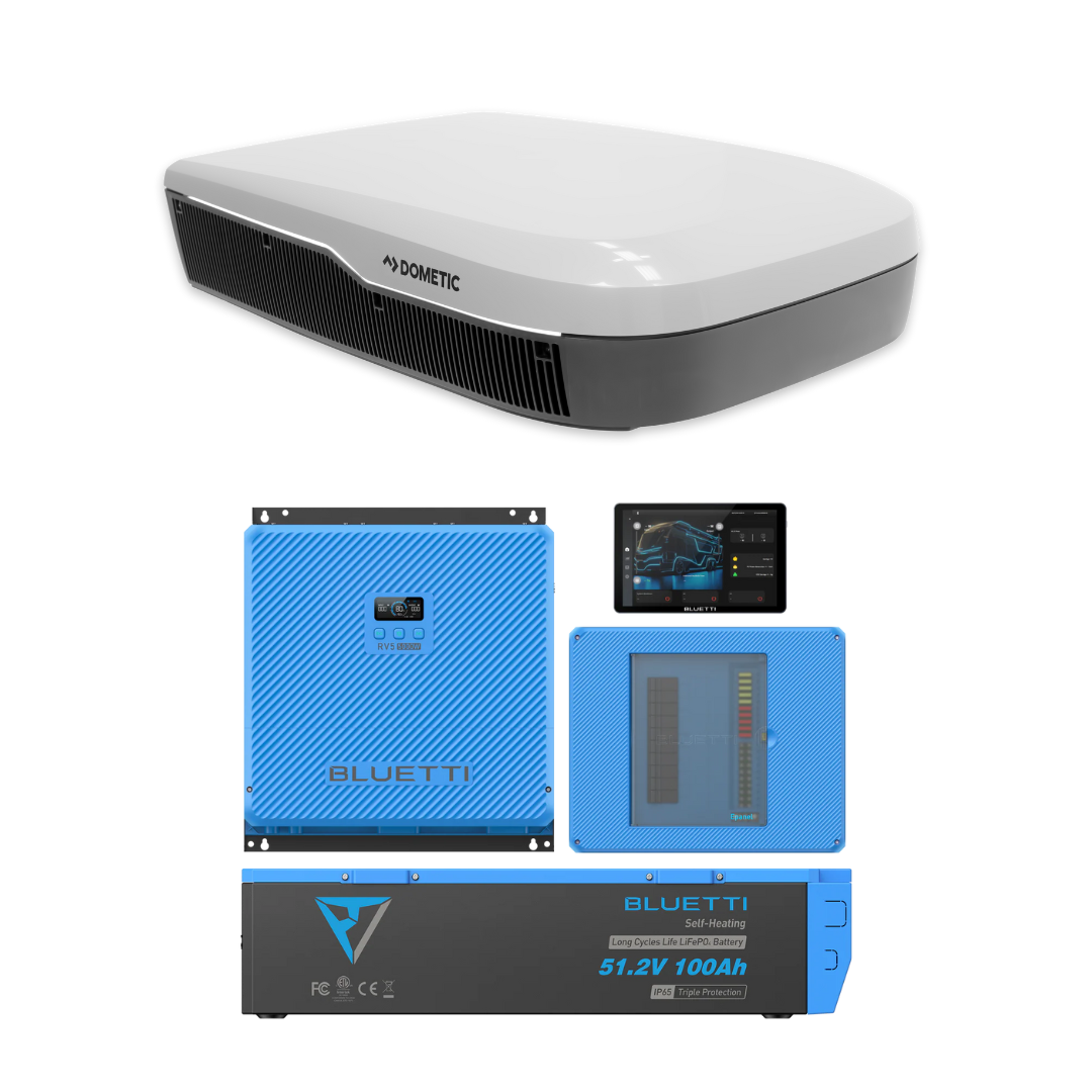 BLUETTI 5kWh RVSolar 48V Power System + Dometic 48V FreshJet Air Conditioner + Heat Pump
