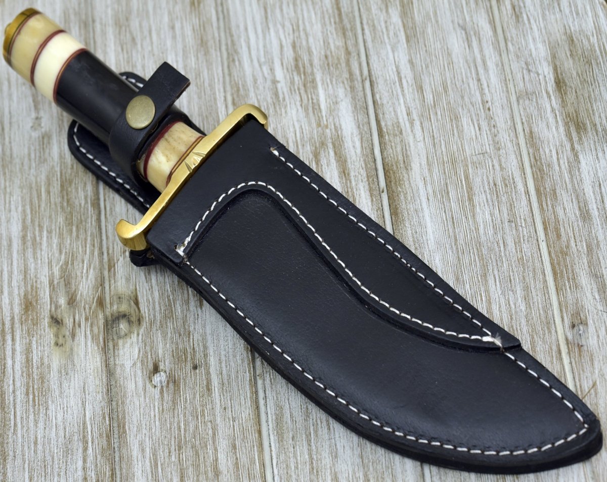Damascus Bowie Knife with Bone & Horn Handle