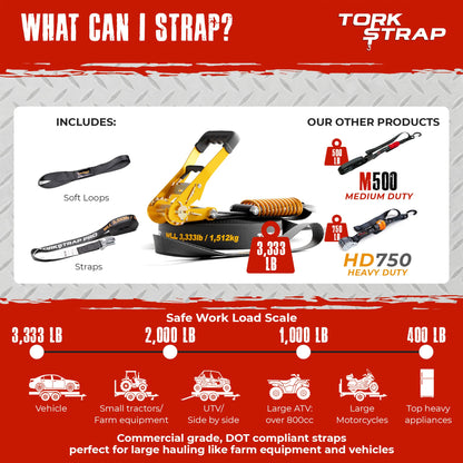 TorkStrap PRO | 25' x 2'' Self Tensioning, Spring Loaded Ratchet Straps - 10,000LB Max Load