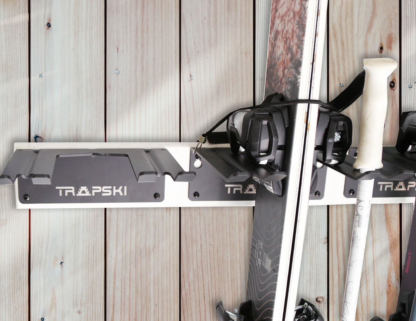 TRAPAWAY Wall Rack  | Garage Organizer for Yard Tools, Gear & Equipment | Holds Skis or Snowboard by Bindings | Aluminum | No Moving Parts to break or pinch points