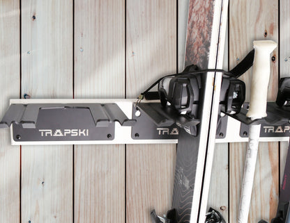 TRAPAWAY Wall Rack | Holds Skis or Snowboard by Bindings | Garage Organizer for Yard Tools, Gear & Equipment | Aluminum | No Moving Parts to break or pinch | Made in the USA