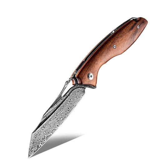 Vengeance Damascus Pocket Knife with Exotic Red Sandalwood Handle