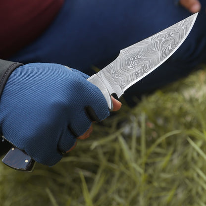 Vesper Damascus Hunting Knife with Exotic Wenge Wood Handle & Sheath