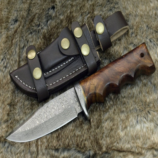 Vivid Damascus Hunting Knife with Exotic Rose Wood handle