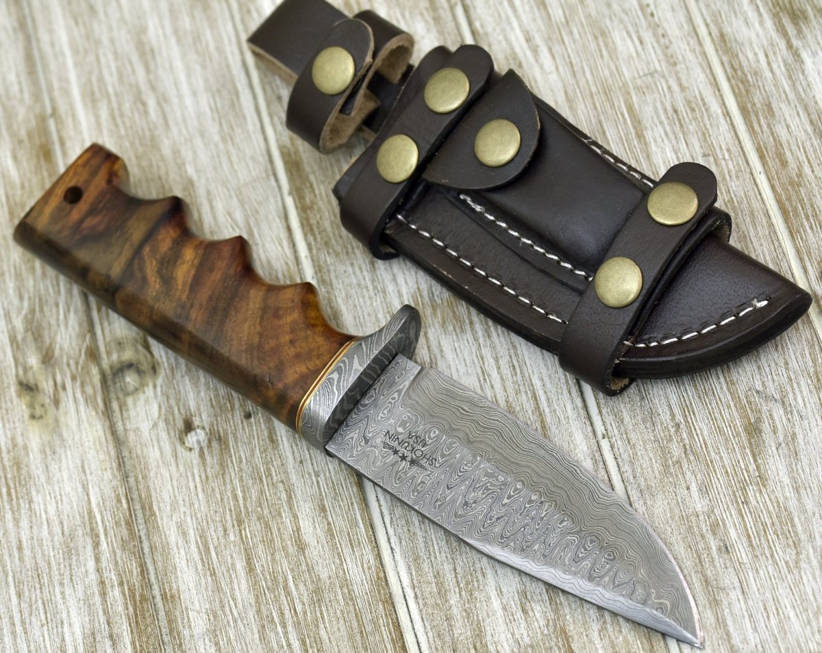 Vivid Damascus Hunting Knife with Exotic Rose Wood handle