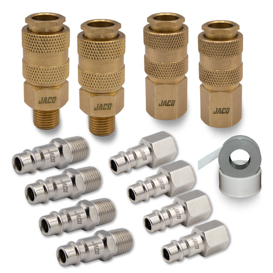 Hi-Flo Quick Connect Air Fittings | Plug & Coupler Kit - 1/4" NPT (Set of 12)