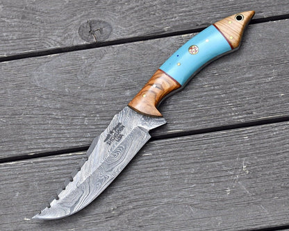 Warlock Hunting Knife with Olive Wood and Resin Handle