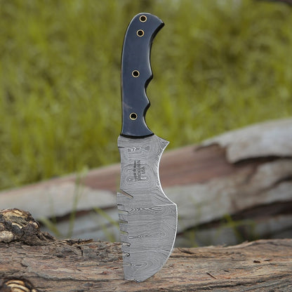 Warthog Damascus Tracker Knife with Horn Handle