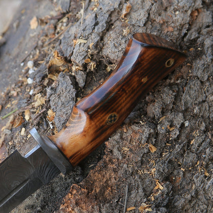 Frontier Custom Damascus Steel Knife with Charred Oak Wood Handle