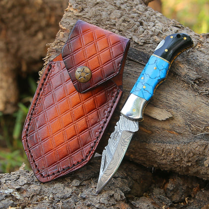 Phoenix Pocket Knife with Turrquoise & Bull Horn Handle