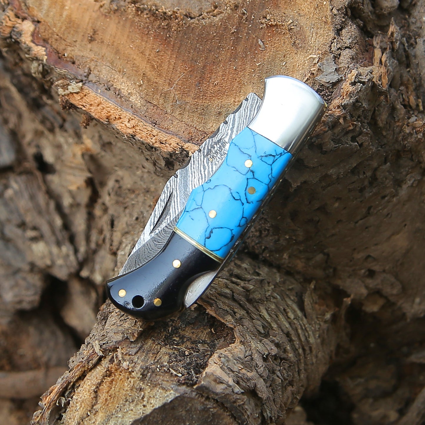 Phoenix Pocket Knife with Turrquoise & Bull Horn Handle