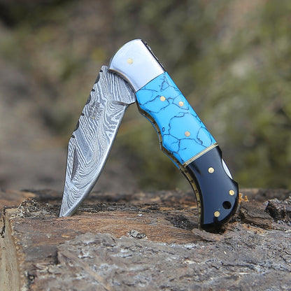 Phoenix Pocket Knife with Turrquoise & Bull Horn Handle