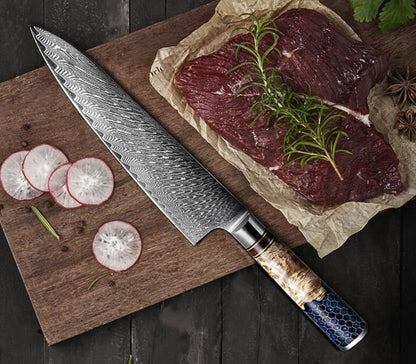 Yamato Chef knife with Exotic Olive Burl Wood & Honeycomb Composite Handle