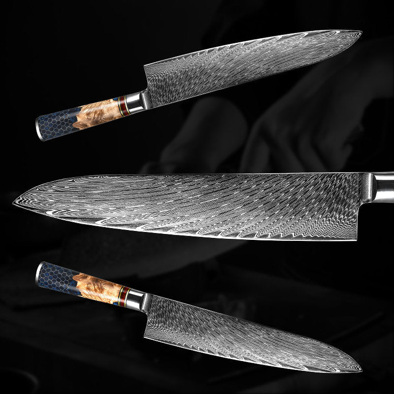 YAMATO VG10 9" Chef's Knife with Olive Burl Wood & Honeycomb Resin Composite Handle