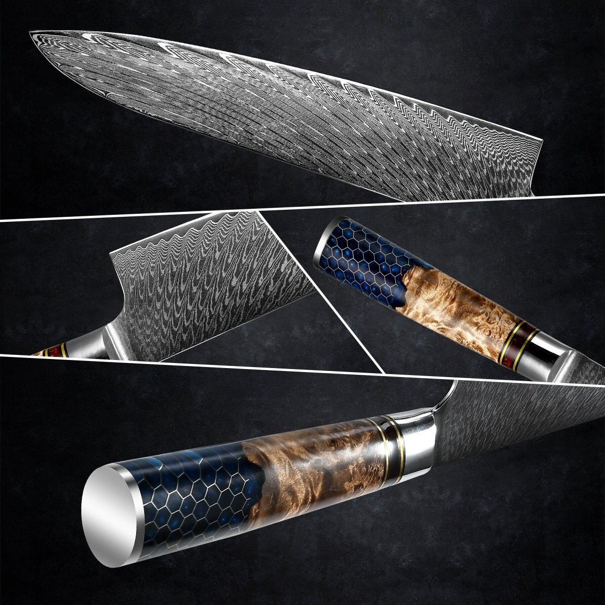YAMATO VG10 9" Chef's Knife with Olive Burl Wood & Honeycomb Resin Composite Handle