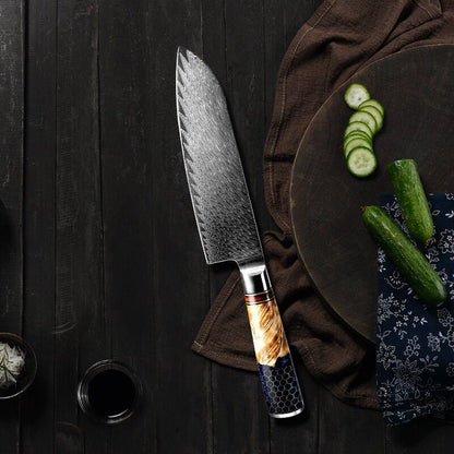Yamato Damascus Chef Knife with Olive Wood & Resin Handle