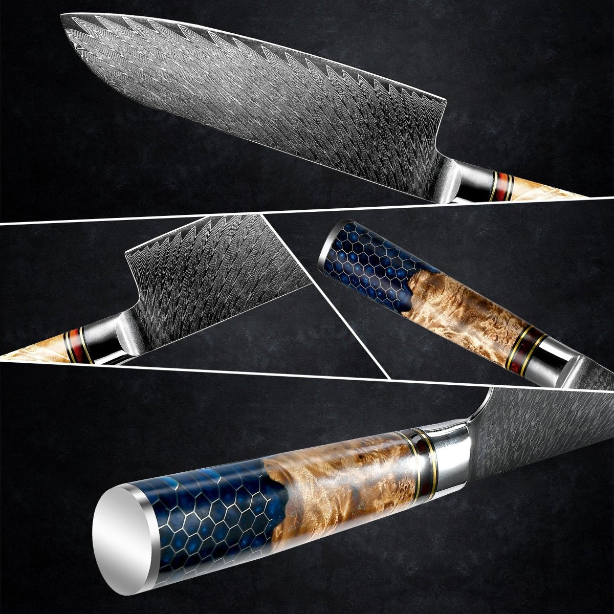 Yamato Damascus Chef Knife with Olive Wood & Resin Handle