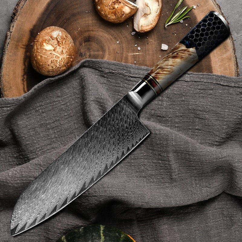 Yamato Damascus Chef Knife with Olive Wood & Resin Handle
