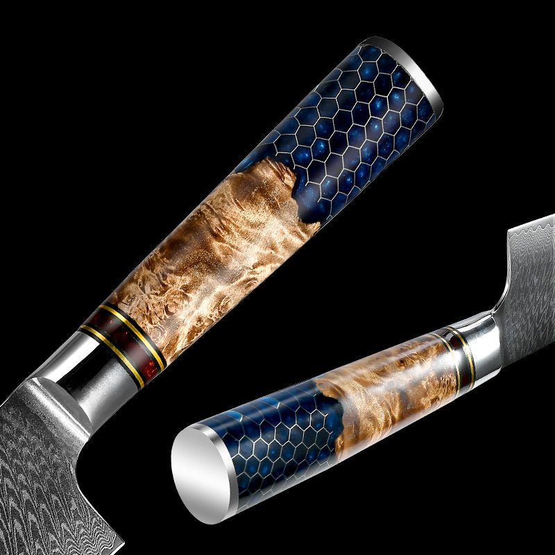Yamato Damascus Chef Knife with Olive Wood & Resin Handle