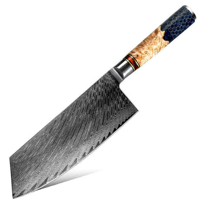 Yamato VG10 Damascus Cleaver Knife with Exotic Olive Wood & Honeycomb Composite Handle