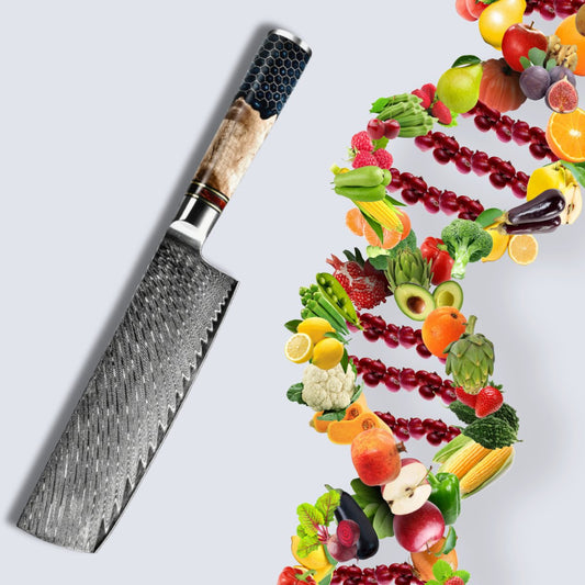 Yamato VG10 Chef Knife Damascus Nakiri Knife with Exotic Olive Wood & Honeycomb Resin Handle