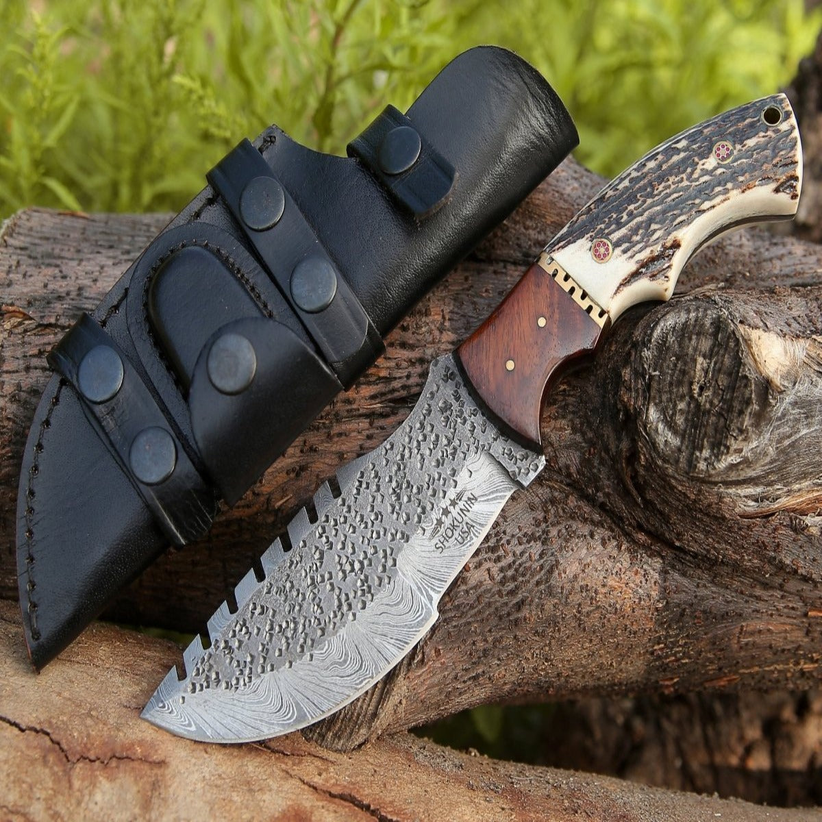 Zeus Tracker Knife with Antler & Rose wood Handle