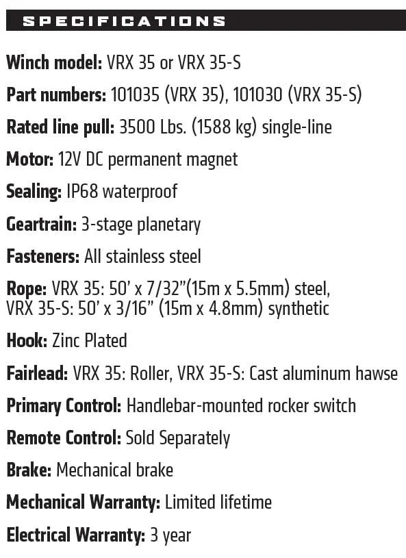 WARN VRX 35-S Powersport Winch - 101030