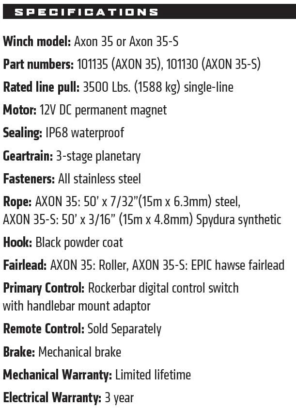 WARN AXON 35-S Powersport Winch - 101130