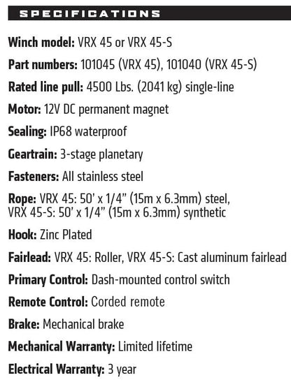 WARN VRX 45 Powersport Winch - 101045