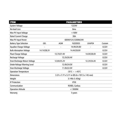 Go Power 30A MPPT Solar Controller + RV-C